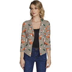 Fox Pattern Texture Women s Casual 3/4 Sleeve Spring Jacket