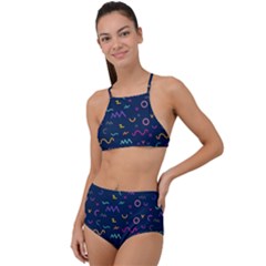 Scribble Pattern Texture Halter Tankini Set