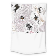 Bulldog T- Shirt Painting Of A Brown And White Bulldog Lying Down With His Tongue Out T- Shirt Large Tapestry by EnriqueJohnson