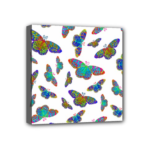 Butterflies T- Shirt Colorful Butterflies In Rainbow Colors T- Shirt Mini Canvas 4  x 4  (Stretched)
