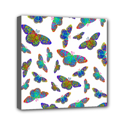 Butterflies T- Shirt Colorful Butterflies In Rainbow Colors T- Shirt Mini Canvas 6  x 6  (Stretched)