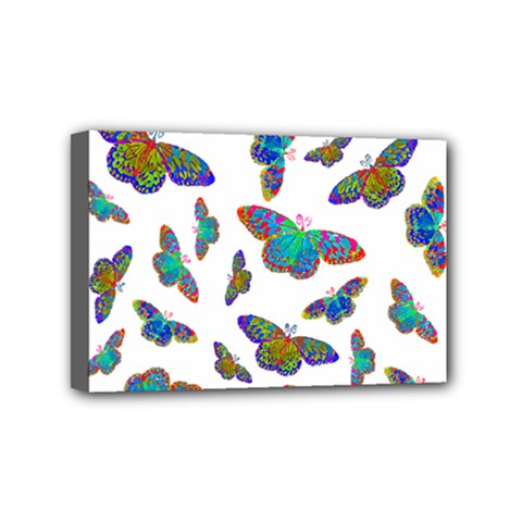 Butterflies T- Shirt Colorful Butterflies In Rainbow Colors T- Shirt Mini Canvas 6  x 4  (Stretched)