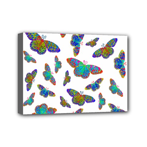 Butterflies T- Shirt Colorful Butterflies In Rainbow Colors T- Shirt Mini Canvas 7  x 5  (Stretched)