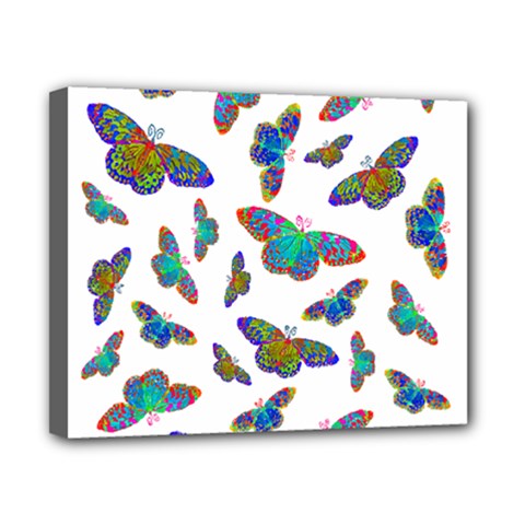 Butterflies T- Shirt Colorful Butterflies In Rainbow Colors T- Shirt Canvas 10  x 8  (Stretched)