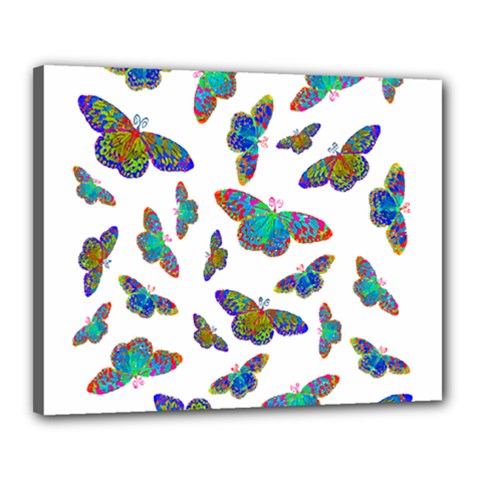 Butterflies T- Shirt Colorful Butterflies In Rainbow Colors T- Shirt Canvas 20  x 16  (Stretched)