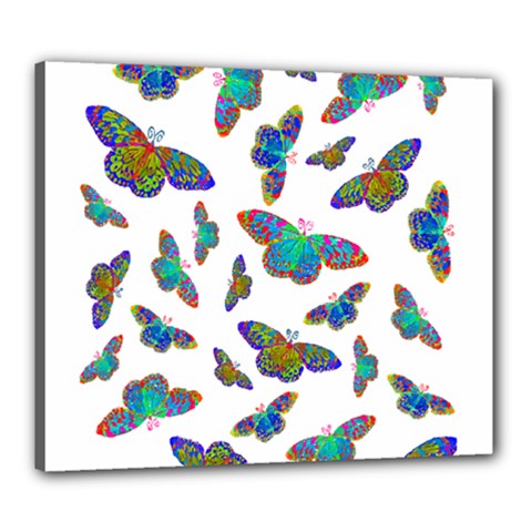 Butterflies T- Shirt Colorful Butterflies In Rainbow Colors T- Shirt Canvas 24  x 20  (Stretched)