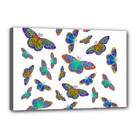 Butterflies T- Shirt Colorful Butterflies In Rainbow Colors T- Shirt Canvas 18  x 12  (Stretched)