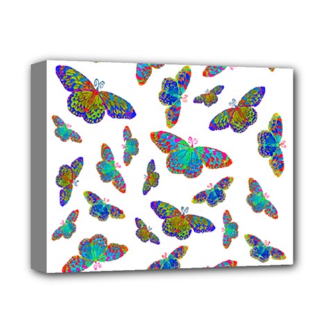 Butterflies T- Shirt Colorful Butterflies In Rainbow Colors T- Shirt Deluxe Canvas 14  x 11  (Stretched)
