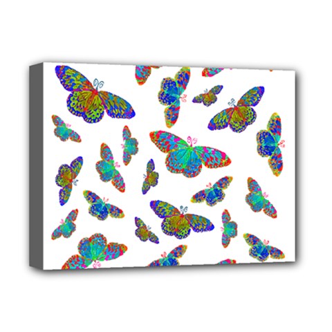 Butterflies T- Shirt Colorful Butterflies In Rainbow Colors T- Shirt Deluxe Canvas 16  x 12  (Stretched) 