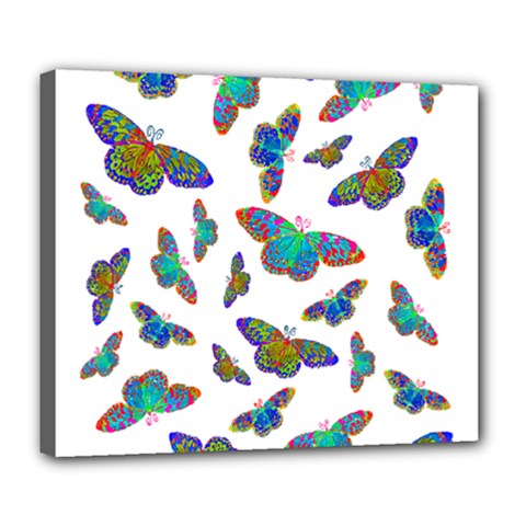 Butterflies T- Shirt Colorful Butterflies In Rainbow Colors T- Shirt Deluxe Canvas 24  x 20  (Stretched)
