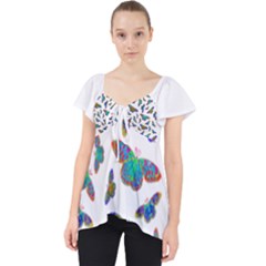 Butterflies T- Shirt Colorful Butterflies In Rainbow Colors T- Shirt Lace Front Dolly Top