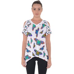 Butterflies T- Shirt Colorful Butterflies In Rainbow Colors T- Shirt Cut Out Side Drop T-Shirt