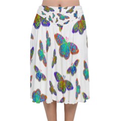Butterflies T- Shirt Colorful Butterflies In Rainbow Colors T- Shirt Velvet Flared Midi Skirt