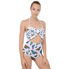 Butterflies T- Shirt Colorful Butterflies In Rainbow Colors T- Shirt Scallop Top Cut Out Swimsuit