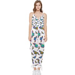 Butterflies T- Shirt Colorful Butterflies In Rainbow Colors T- Shirt Sleeveless Tie Ankle Chiffon Jumpsuit