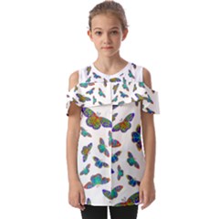 Butterflies T- Shirt Colorful Butterflies In Rainbow Colors T- Shirt Fold Over Open Sleeve Top