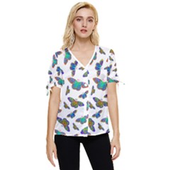 Butterflies T- Shirt Colorful Butterflies In Rainbow Colors T- Shirt Bow Sleeve Button Up Top