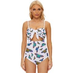 Butterflies T- Shirt Colorful Butterflies In Rainbow Colors T- Shirt Knot Front One-Piece Swimsuit