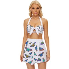 Butterflies T- Shirt Colorful Butterflies In Rainbow Colors T- Shirt Vintage Style Bikini Top and Skirt Set 