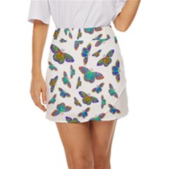 Butterflies T- Shirt Colorful Butterflies In Rainbow Colors T- Shirt Mini Front Wrap Skirt