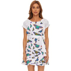 Butterflies T- Shirt Colorful Butterflies In Rainbow Colors T- Shirt Puff Sleeve Frill Dress