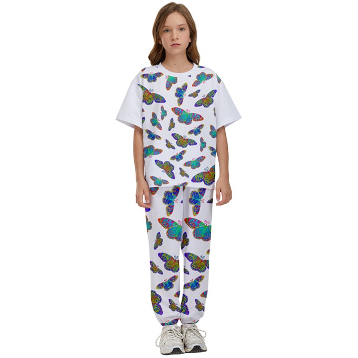 Butterflies T- Shirt Colorful Butterflies In Rainbow Colors T- Shirt Kids  T-Shirt and Pants Sports Set