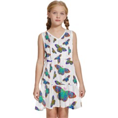 Butterflies T- Shirt Colorful Butterflies In Rainbow Colors T- Shirt Kids  Sleeveless Tiered Mini Dress