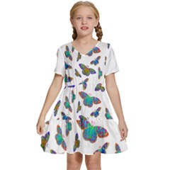 Butterflies T- Shirt Colorful Butterflies In Rainbow Colors T- Shirt Kids  Short Sleeve Tiered Mini Dress