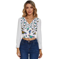 Butterflies T- Shirt Colorful Butterflies In Rainbow Colors T- Shirt Long Sleeve V-Neck Top