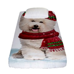 White Bichon Frise Santa Xmas T- Shirt Red Winter Hat Scarf Christmas Cap White Bichon Frise  Santa Fitted Sheet (single Size) by ZUXUMI