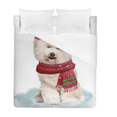 White Bichon Frise Santa Xmas T- Shirt Red Winter Hat Scarf Christmas Cap White Bichon Frise  Santa Duvet Cover Double Side (full/ Double Size) by ZUXUMI