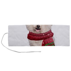 White Bichon Frise Santa Xmas T- Shirt Red Winter Hat Scarf Christmas Cap White Bichon Frise  Santa Roll Up Canvas Pencil Holder (m) by ZUXUMI