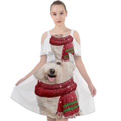 White Bichon Frise Santa Xmas T- Shirt Red Winter Hat Scarf Christmas Cap White Bichon Frise  Santa Cut Out Shoulders Chiffon Dress by ZUXUMI