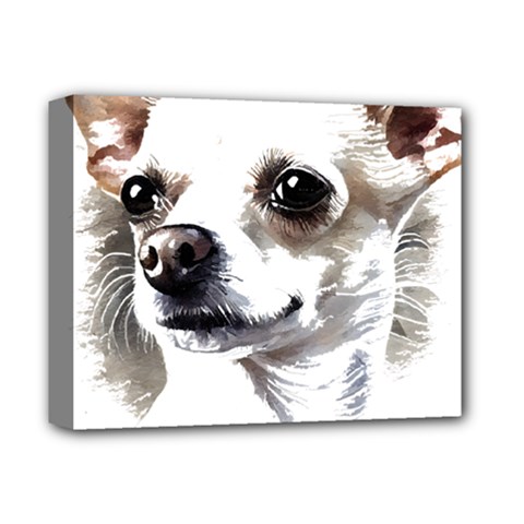 White Chihuahua T- Shirt White And Tan Chihuahua Portrait Watercolor Style T- Shirt Deluxe Canvas 14  X 11  (stretched) by ZUXUMI