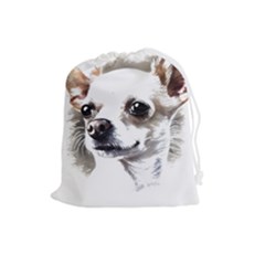 White Chihuahua T- Shirt White And Tan Chihuahua Portrait Watercolor Style T- Shirt Drawstring Pouch (large) by ZUXUMI