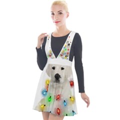 White Labrador Dog Snow Reindeer Santa T- Shirt White Labrador  Dog Snow Reindeer Santa Hat Christma Plunge Pinafore Velour Dress by ZUXUMI