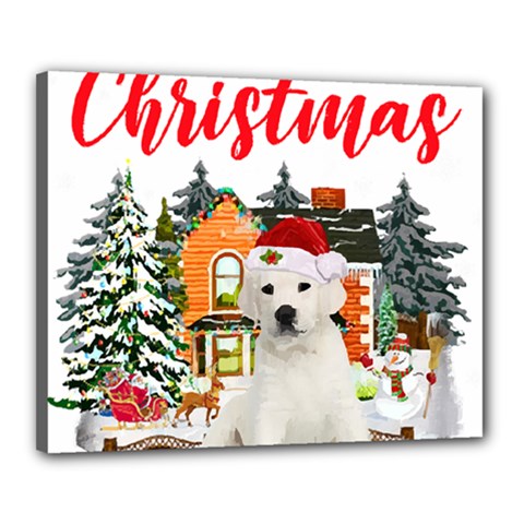 White Labrador Santa Merry T- Shirt Red Winter Christmas Hat House White Labrador  Santa Merry T- Sh Canvas 20  x 16  (Stretched)