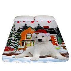 White Labrador Santa Merry T- Shirt Red Winter Christmas Hat House White Labrador  Santa Merry T- Sh Fitted Sheet (Queen Size)