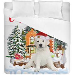 White Labrador Santa Merry T- Shirt Red Winter Christmas Hat House White Labrador  Santa Merry T- Sh Duvet Cover Double Side (King Size)