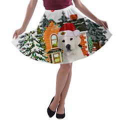 White Labrador Santa Merry T- Shirt Red Winter Christmas Hat House White Labrador  Santa Merry T- Sh A-line Skater Skirt by ZUXUMI