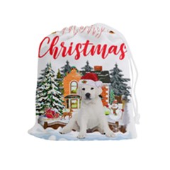 White Labrador Santa Merry T- Shirt Red Winter Christmas Hat House White Labrador  Santa Merry T- Sh Drawstring Pouch (XL)