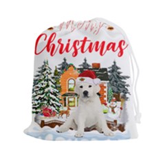 White Labrador Santa Merry T- Shirt Red Winter Christmas Hat House White Labrador  Santa Merry T- Sh Drawstring Pouch (2XL)