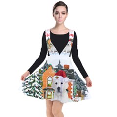 White Labrador Santa Merry T- Shirt Red Winter Christmas Hat House White Labrador  Santa Merry T- Sh Plunge Pinafore Dress