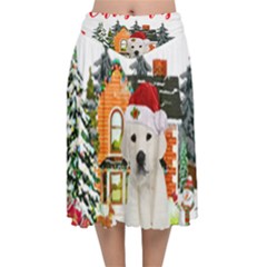 White Labrador Santa Merry T- Shirt Red Winter Christmas Hat House White Labrador  Santa Merry T- Sh Velvet Flared Midi Skirt