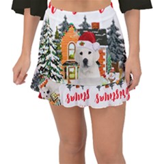 White Labrador Santa Merry T- Shirt Red Winter Christmas Hat House White Labrador  Santa Merry T- Sh Fishtail Mini Chiffon Skirt