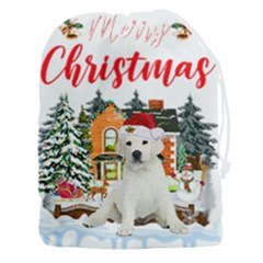 White Labrador Santa Merry T- Shirt Red Winter Christmas Hat House White Labrador  Santa Merry T- Sh Drawstring Pouch (3xl) by ZUXUMI