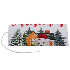 White Labrador Santa Merry T- Shirt Red Winter Christmas Hat House White Labrador  Santa Merry T- Sh Roll Up Canvas Pencil Holder (s) by ZUXUMI