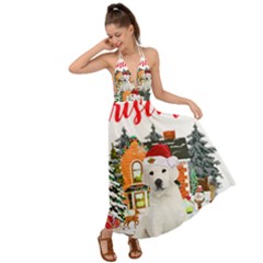 White Labrador Santa Merry T- Shirt Red Winter Christmas Hat House White Labrador  Santa Merry T- Sh Backless Maxi Beach Dress