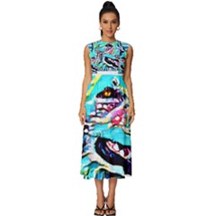 White Shepherd Turquoise Artsy T- Shirt White Shepherd (turquoise Artsy) T- Shirt Sleeveless Round Neck Midi Dress