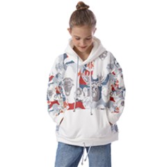 Wildlife Animals T- Shirt Canadian Wild Geometric Animals    Blue Background Brown Bear Bull Moose B Kids  Oversized Hoodie by ZUXUMI